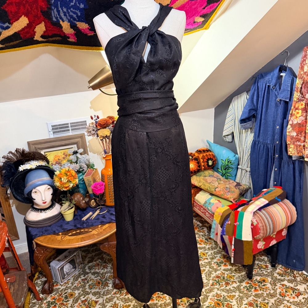 Derek Lam New York Black Linen Silk Jacquard Halter Midi Dress IT42/US6 NWT